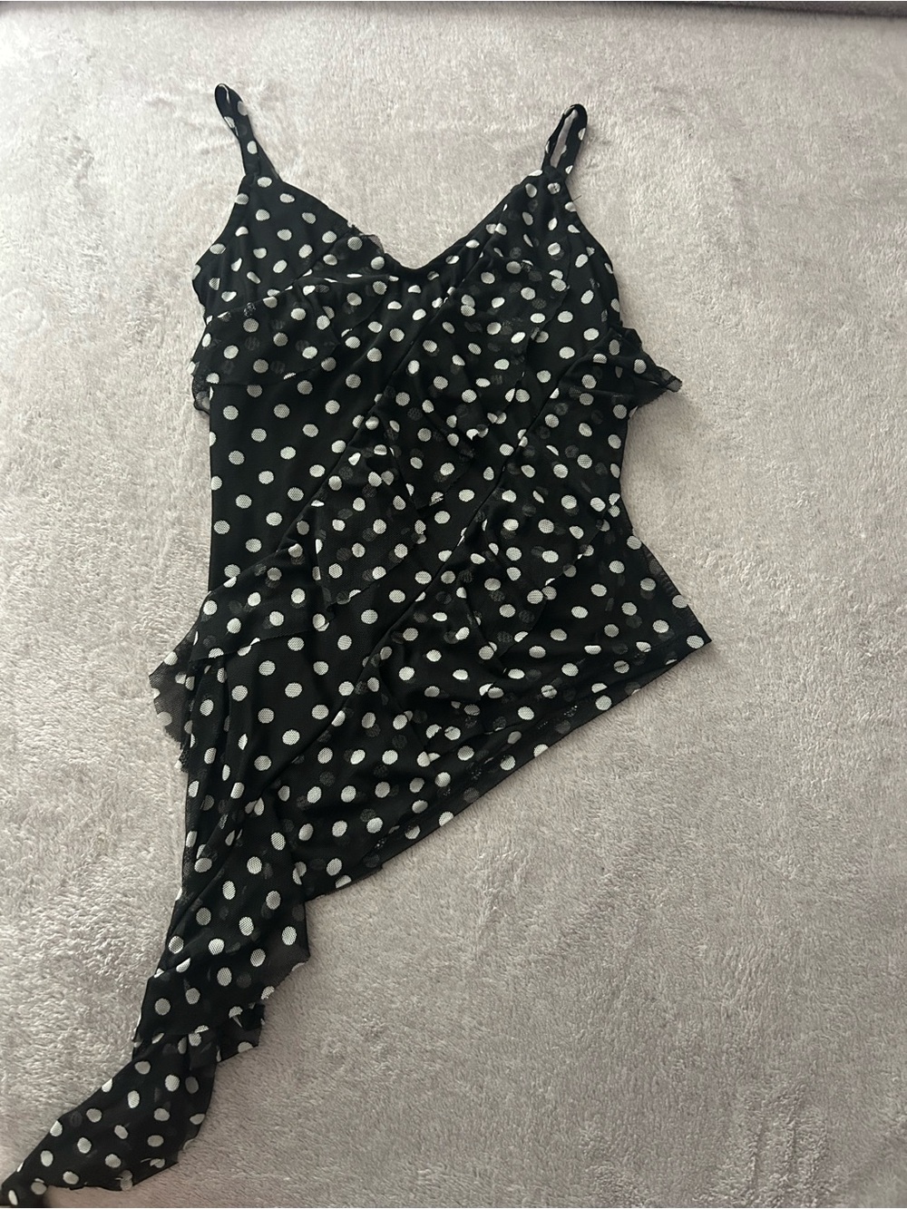 Black Polka Dot Mesh Slip Top